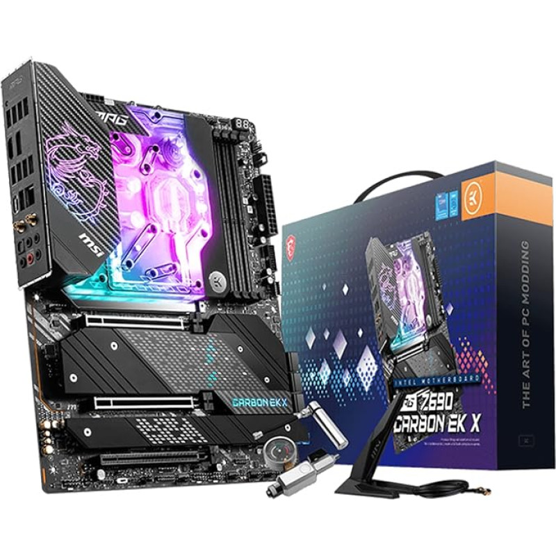 MSI MPG Z690 CARBON EK X Gaming Motherboard ATX, Support Intel Processors 12th Generation, LGA 1700, 75A VRM, EK Water Block, DDR5 Memory Boost 6666+MHz/OC, 2 x PCIe 5.0 x16, 4 x M.2 Gen4, Wi-Fi 6E