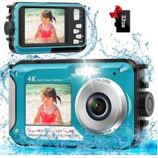 Skaitmeninis fotoaparatas Automatinis fokusavimas 56MP 4K skaitmeninis fotoaparatas, atsparus vandeniui 16x skaitmeninis priartinimas 2,8 colių ekranas Povandeninis fotoaparatas su 32GB kortele