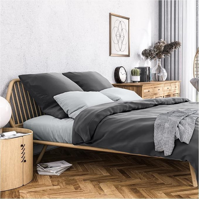 Wolkenfeld Bed Linen 155 x 220 cm. Maco Satin 100% Cotton Incredibly Soft Bed Linen Sets 1 x Duvet Cover 155 x 220 cm. 1 x Pillowcase 80 x 80 cm - Anthracite Grey