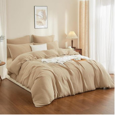 Double Muslin Bed Linen 200 x 220 cm Beige Muslin Bed Linen 100% Cotton Bed Linen Soft Breathable Cuddly Bed Linen 3-Piece with Zip and 2 Pillowcases 80 x 80 cm
