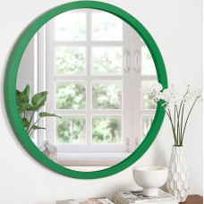 Round Wall Mirror 60 cm Round Wall Mirror Bathroom Green Farmhouse Mirror Living Room Wall Hanging Wooden Frame Mirror Bathroom Bedroom Dormitories