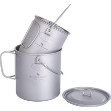 iBasingo 750ml/900ml/1100ml Titanium Hanging Pot with Lid, Folding Handle Handle Outdoor Camping Drinking Cup Cookware