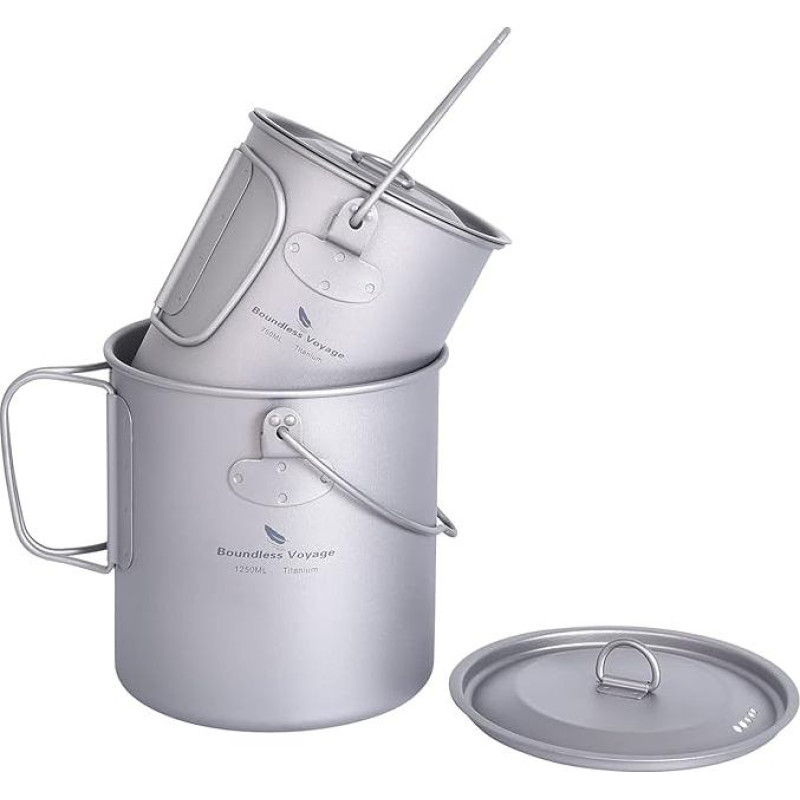 iBasingo 750ml/900ml/1100ml Titanium Hanging Pot with Lid, Folding Handle Handle Outdoor Camping Drinking Cup Cookware