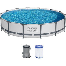 Bestway Steel Pro MAX Frame Pool Set with Filter Pump, Diameter 427 x 84 cm, Light Grey, Round