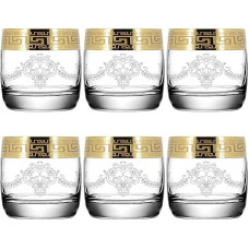 Whisky Glasses Set of 6 with Gold Rim for Men or Women, Dad, Grandpa, Gift Set, Round Base, Modern Design, 250 ml (Baroque Style FBA)