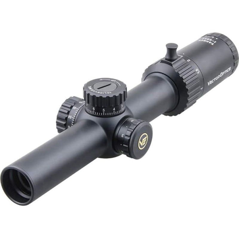 Vector Optics Taurus 1-6 x 24 mm First Focal Plane (FFP) 1/5 MIL Tactical Riflescope with Red Illuminated Reticle, 30 mm Mount Rings, Lens Covers