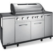 LANDMANN Rexon cooK PTS 6.1 Gas Barbecue | 6+1 Infinitely Adjustable Stainless Steel Burner | CooK-Zone for the Perfect Side Dish | Double-Walled Lid with Integrated Thermometer and Enamelled Cooking
