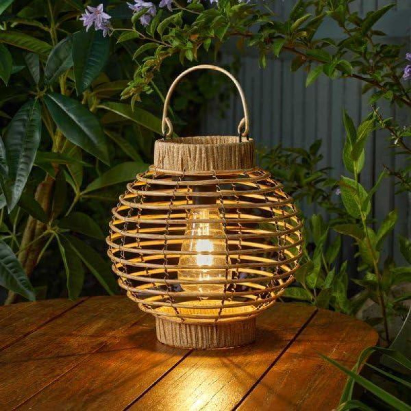 Rattan Solar Garden Lantern - Light Up Your Outdoor Area in Style - LED Patio Table Lamp - Woven Decorative Hanging Lamp - 23cm (Terra)