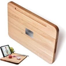 Large Wooden Chopping Board with Tablet Holder, Serving Plate, Breakfast Board & Snack Board - Kitchen Board Wood Made of 100% FSC - Oak Chopping Board Wood for Gourmets