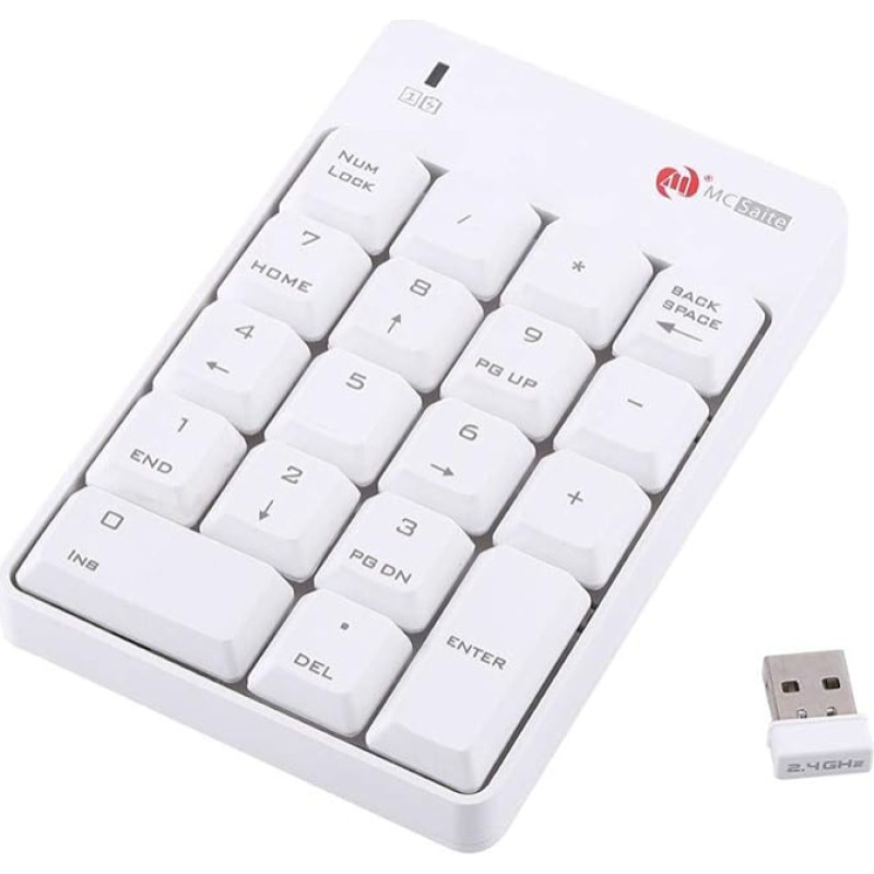USB 10 Keyboard, 2.4GHz Wireless USB Ten Keyboard Number Keypad, 18 Keys for Laptop PC, White (White)