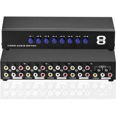 SIENOC 8-Wege AV Switch 8 in 1 heraus Audio Video L/R RCA Selector Switch Box Splitter Schwarz für DVD STB Spielkonsolen