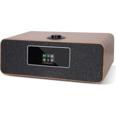 MS3 Stereo WiFi Internet Radio with Spotify (DAB + Digital Radio, VHF, Bluetooth, USB Charger, AUX-IN, Radio Alarm Clock, Wood Look, Colour Display, 20 Watt, Remote Control, Power Supply) - Walnut