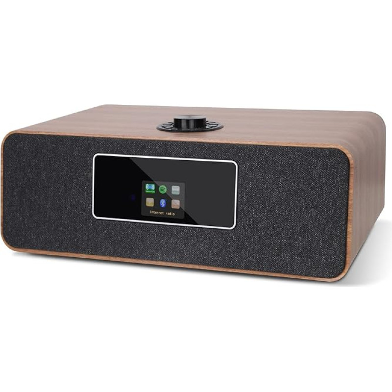 MS3 Stereo WiFi Internet Radio with Spotify (DAB + Digital Radio, VHF, Bluetooth, USB Charger, AUX-IN, Radio Alarm Clock, Wood Look, Colour Display, 20 Watt, Remote Control, Power Supply) - Walnut