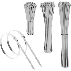 Armpow 300 Pieces 150 mm + 250 mm + 350 mm Metal Cable Ties 300 lbs Tensile Strength, 304 Stainless Steel Multi-Purpose High Performance Cable Ties with Self-Locking
