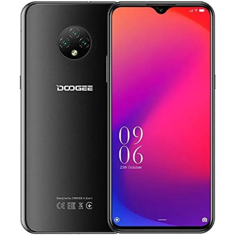 4G Smartphone without Contract, DOOGEE X95 PRO (4GB + 32GB), Helio A20 Dual SIM Android 10 Mobile Phone, 6.52 Inch Water Drop Full Screen, 4350mAh Battery, 13MP Triple Camera, GPS WiFi, G Face detection Black