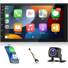 Android Double DIN Car Radio Navigation with Carplay Wireless Android Car 7 Inch Screen Touchscreen 2 DIN Bluetooth/GPS Navigation/FM RDS Radio Car Multimedia Player, WiFi/USB/Reversing Camera