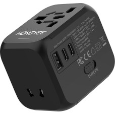 Travel Adaptor Worldwide, Universal Travel Plug 2500 W, with USB Charger USB A+2USB C PD 20 W, International Plug 2500 W AC Socket and Dual Fuses Travel Adapter for China EU AU US UK JP 200+