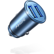 AINOPE USB Cigarette Lighter Adapter 12 V/4.8 A Super Mini Metal USB Car Charger with Blue LED Light Quick Charge Car USB Charger for iPhone 16/15/14/Pro Max Plus, iPad, Samsung 24 Galaxy (Blue)