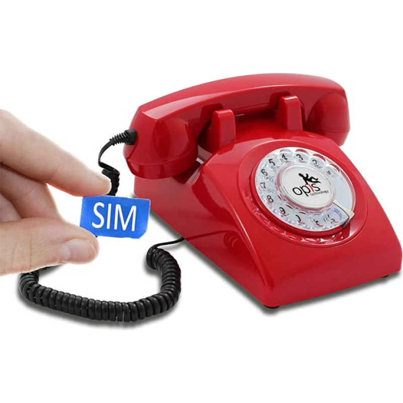 Opis 60s Mobile 4G - Retro Table Mobile Phone for 4G/5G Networks with Voice Over LTE in the Shape of a Sixties Phone with Dial and Metal Bell (Red)