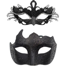 Masquerade Mask for Couples: Black Venetian Party Mask with Shiny Rhinestone Carnival Mask Halloween Costume Accessories