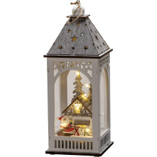 Konstsmide 3270-210 LED Wooden Lantern with House, White, 6h Timer, 8 Warm White Diodes, Battery Operated, Indoor