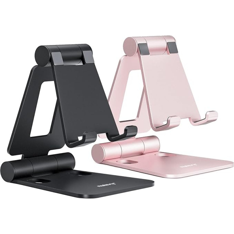 NULAXY Dual Foldable Mobile Phone Stand, Pack of 2, Adjustable Mobile Phone Holder for Desk, Compatible with iPhone 16 15 14 13 12 11 Pro Xs Xr X 8, Huawei, Galaxy, All Mobile Phones, Black & Rose