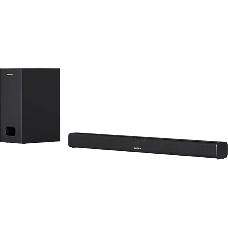 SHARP HTSBW110 2.1 Soundbar 180W (USB, Bluetooh, HDMI, Optisch, AUX-In (3,5mm), Breite: 80cm), Slim-Design, externer Subwoofer, schwarz