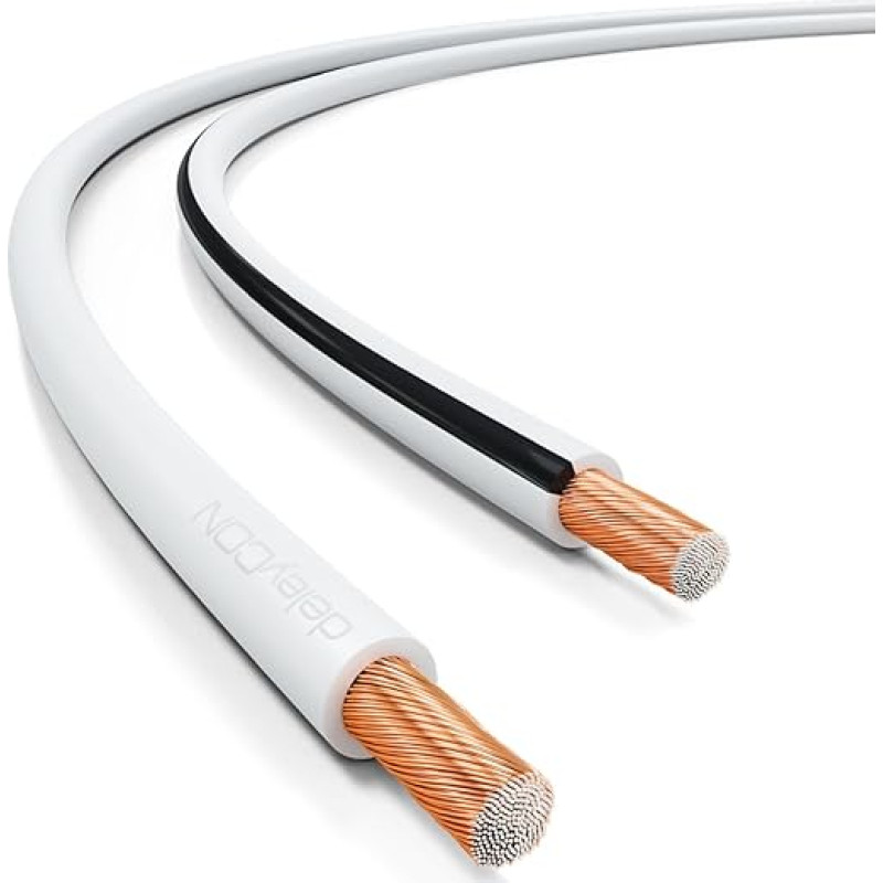 deleyCON Speaker Cable 100 m 2 x 1.5 mm² Speaker Cable CCA Copper-Coated Aluminium 2 x 48 x 0.20 mm Stranded Polarity Marking White