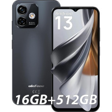 Ulefone Note 16 Pro Mobile Phone, 512GB ROM + 16GB RAM Android 13 Smartphone, Camera 50MP, 4400mAh Dual SIM 4G Phone, 6.52 Inch HD+ Screen, Fingerprints, WiFi 5G/Face ID/OTG/3 Slots - Black