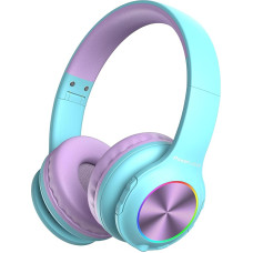 PowerLocus Children's Bluetooth Headphones, Wireless with LED Lights, 74/85/94 dB Volume Limit, Foldable Headset, HD Stereo, Micro SD, Built-in Microphone for School, Laptop, Mobile Phone, TV