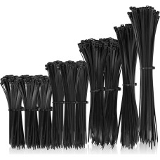 1000 Stück schwarze Nylon-Kabelbinder, lange Kabelbinder, robuste Größen: 100/150/200/250/300 mm, Länge 4/6/8/10/12 Zoll, 2,5/3,6 mm Breite