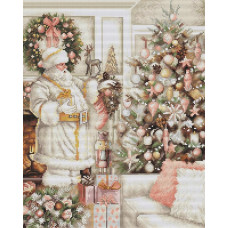 Luca-S White Santa with Christmas Tree Counted Cross Stitch Kit