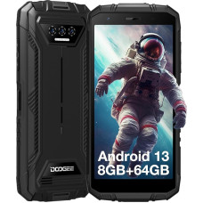 DOOGEE S41T Outdoor Mobile Phone Without Contract (2024), 6300 mAh, 8GB RAM + 64GB Octa Core Android 13, Mobile Phone Waterproof Outdoor Smartphone 5.5 Inch HD+ IP68/P69K, 3MP + 8MP, 4G Dual SIM