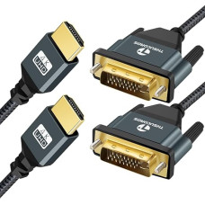 Thsucords 4K HDMI to DVI Cable, 2 m, Gold-Plated Braided DVI to HDMI Cable, Bi-Directional, Compatible with Projector, Laptop, TV, PC, DVD Player