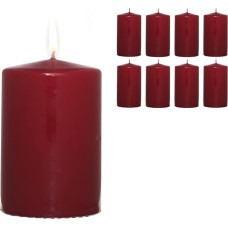 Candelo Set of 8 Candles Christmas Pillar Candles – Dark Red – 5.8 cm x 12 cm – Christmas Candles for Advent Wreath – Advent Candle Christmas Decoration