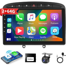 Podofo Carplay Car Radio Navigation for Peugeot 308/408 2007-2013, Android 2G + 64G HiFi, 9 Inch Touchscreen Android Car WiFi Bluetooth FM RDS Radio USB Car GPS Player for Peugeot308 + AHD Rear View