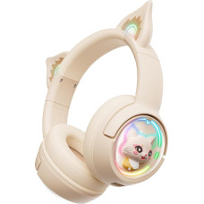 PHNIXGAM Bluetooth Cat Ear Headphones, Over-Ear Headset in Wireless and Wired Mode with Microphone, RGB Light, Compatible with Mobile Phones, PC, Tablet, Game Consoles, White