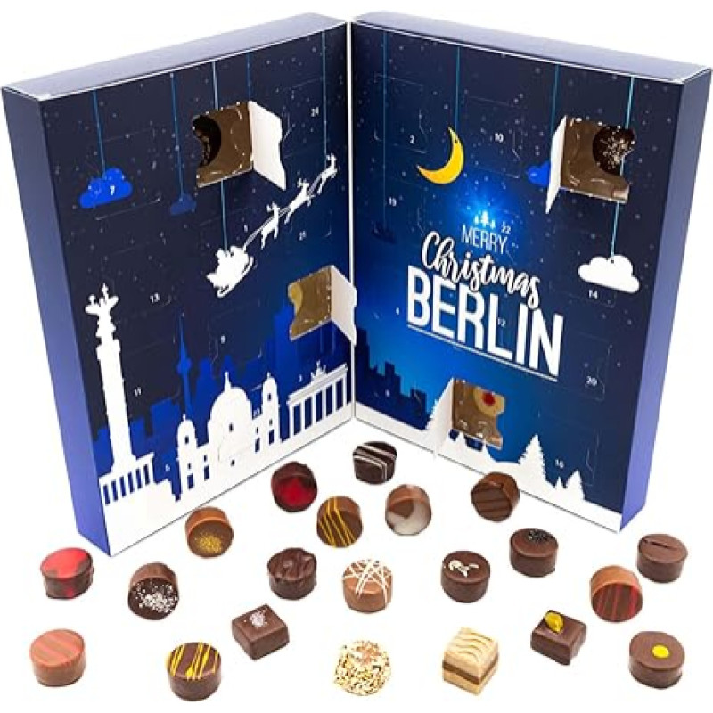 Hallingers Berlin Advent Calendar Chocolates Gift Handmade Part with Alcohol from Fine Cocoa Chocolate (Box) - Advent Calendar Novelties & Advent Calendar Fill | Congratulations Hanukkah Freundscha