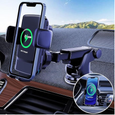 Drcowu 15 W Fast Wireless Charger Car Mobile Phone Holder with Charging Function, Coil-Free Positioning Technology, 5.0 Car Ventilation Clip & Suction Cups, for iPhone Samsung S22/S21