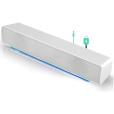 Portable Soundbar, Wired USB Soundbar Speaker, Music Player, Bass Surround with 3.5mm Audio Plug for Mobile Phone/Tablet/Projector/Home Theater/MP3/MP4 (White)