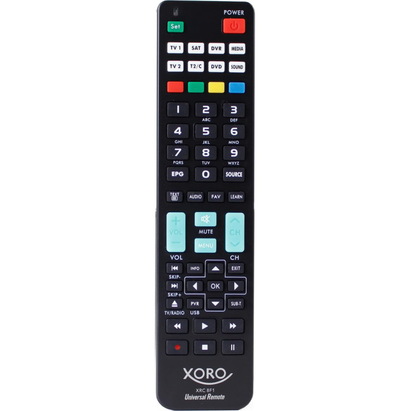 XORO XRC 8F1 Universal Remote Control Effortlessly Controls Over 1000 Devices from Different Manufacturers, Flexible Learning Function, 8 Programmable Devices Possible, Black