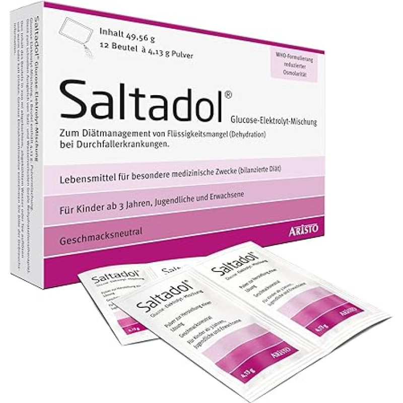 Saltadol Glucose Electrolyte Blend - Optimal Support for Fluid and Electrolyte Loss - For Children Aged 3+ and Adults - 12 Bags