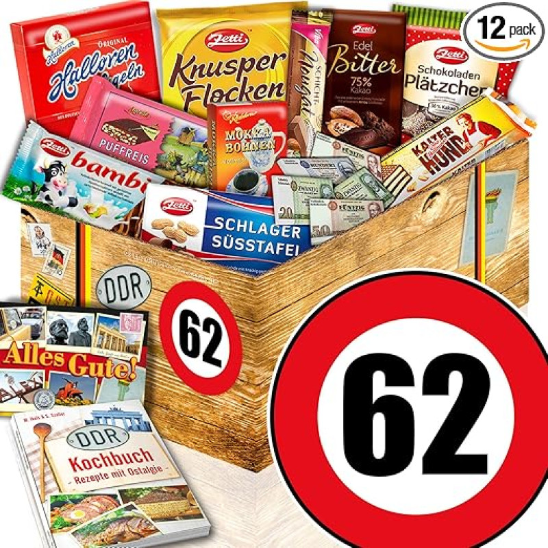 Dovana 62-asis gimtadienis + šokolado nostalgijos dėžutė + dovanos 62-ojo gimtadienio žmogus