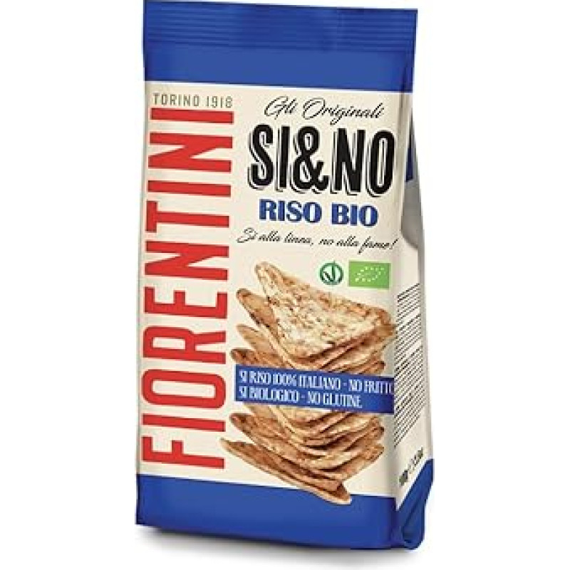 Fiorentini SI&NO Mini Gallette di Riso con Sale Marino Ekologiški mini ryžių pyragėliai su jūros druska iš ekologiškų kultūrų 100 g traškus užkandis Be glitimo