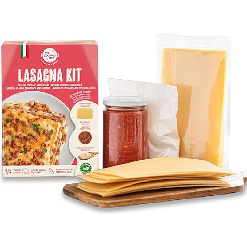 Itališko maisto gaminimo dėžutė lazanija su vegetarišku Bolonijos padažu, mano maisto gaminimo dėžutė, atrinkti itališki ingredientai, maža dovanų idėja žinovams