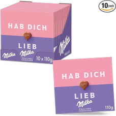 Milka Hab Dich Lieb Chocolates Strawberry Cream 10 x 110 g, Chocolates Made from Delicate Alpine Milk Chocolate Filled with Finest Strawberry Cream