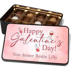 Personalizuota laimingos Galentinės dienos rožinio dizaino šokolado skardinė - 12 konditerijos šokoladinių saldainių dovanų skardinėje - geriausio draugo dovana Šokolado dovanų idėja Draugystė