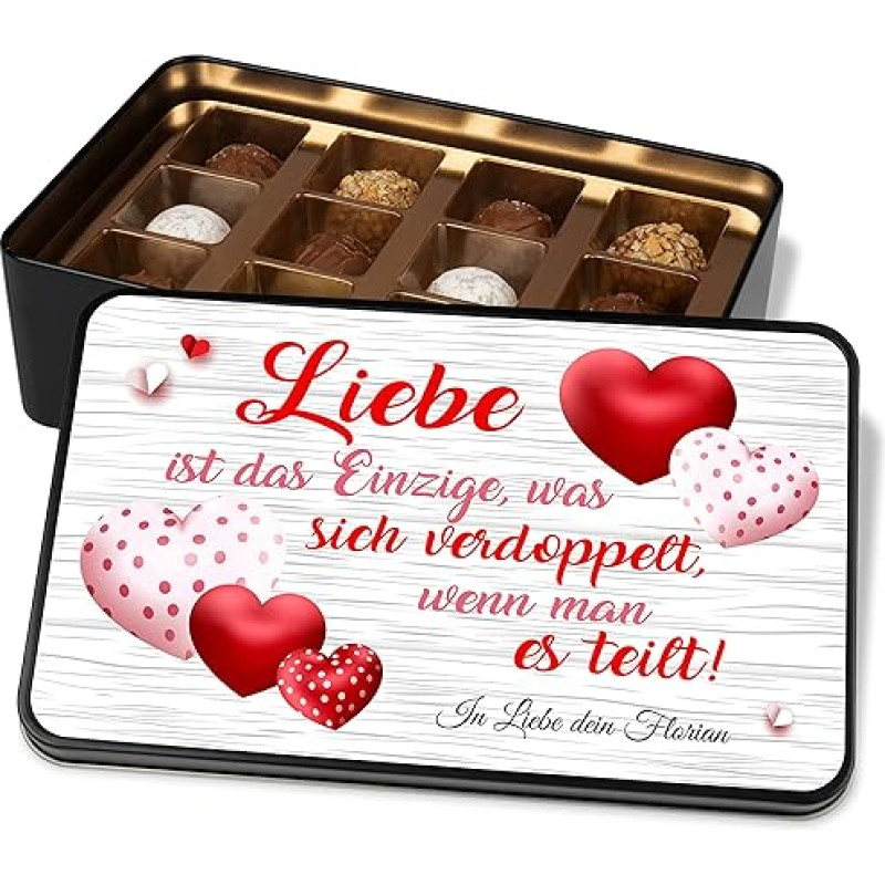 Valentines Day Gift Tin Personalised with 12 Confectionery Chocolates 