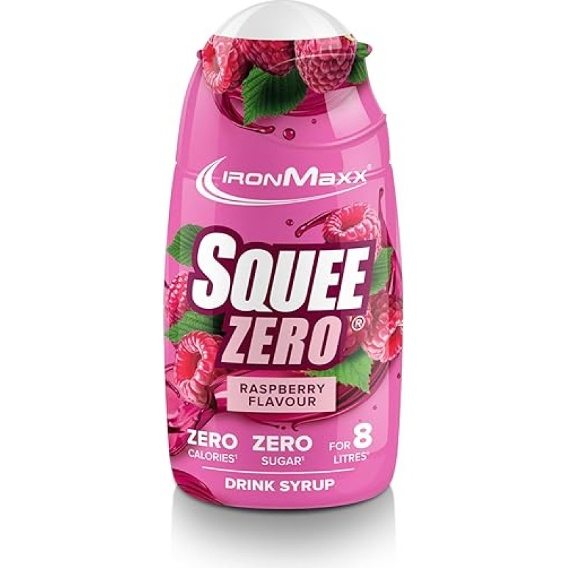 IronMaxx SqueeZero® Raspberry 65 ml sirupas, gaivaus skonio 8 litrų, be cukraus ir kalorijų, 100 ml paruoštas vartoti gėrimas
