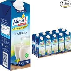 MinusL Milk Lactose-free H-Milk 3.5% Fat Durable Milk, 1 Litre Each, Pack of 10 pufai